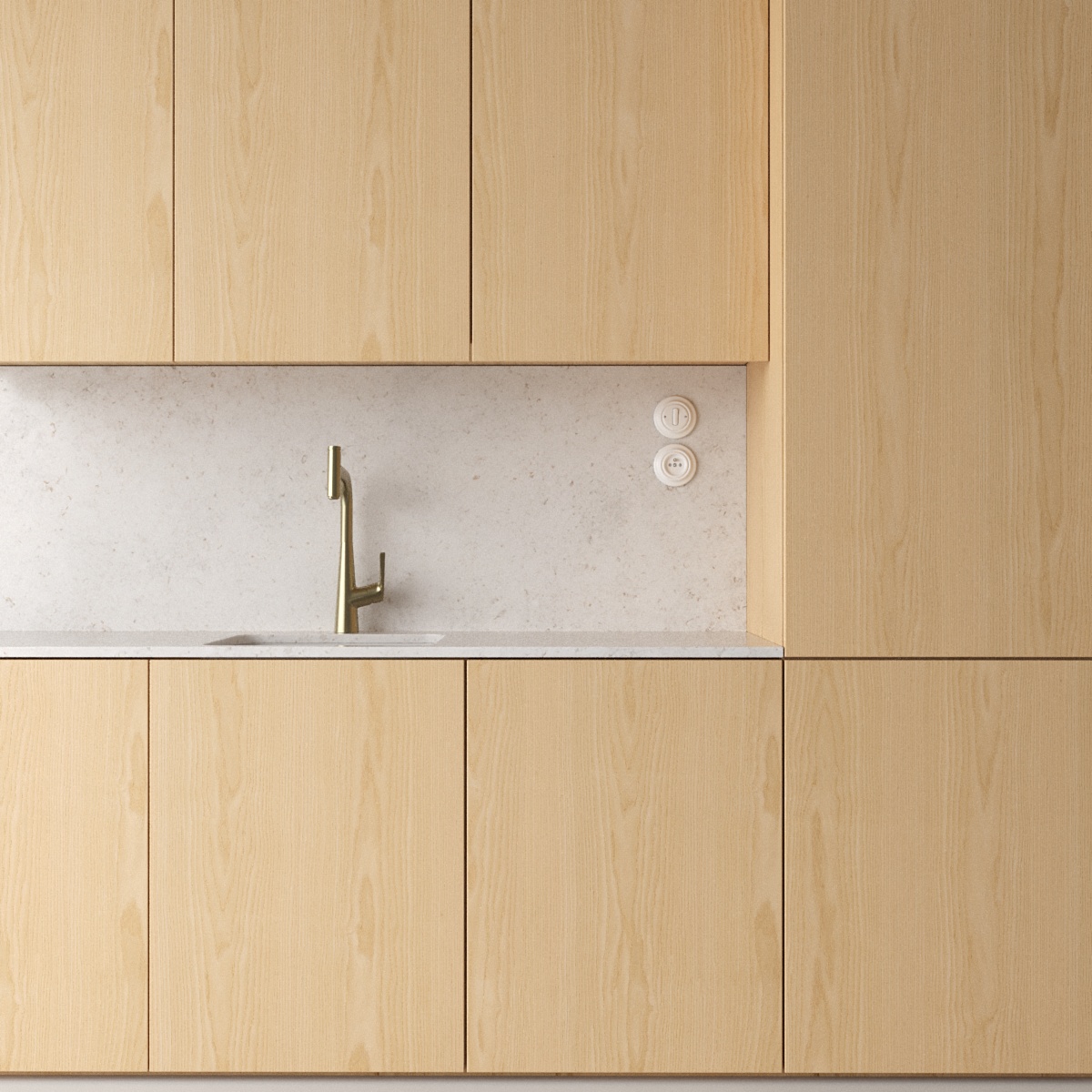Natural ash material used in a kitchen visualization